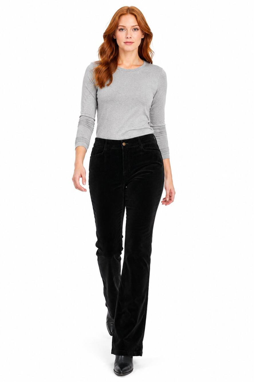 G151 KC Casual Womens Black Corduroy Pants Size 15 16 Bootcut Stretch